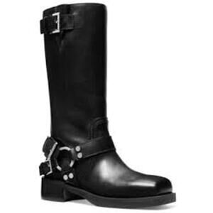 Michael Kors Womens Crosby Leather Moto Bo Black 10M